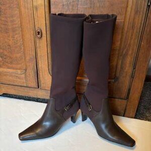 NIB Liz Claiborne Chocolate/Espresso Stretch Micro Fashion Heeled Boots Size 8M